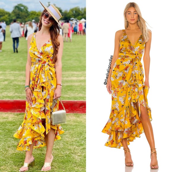 BRONX & BANCO Narciss Midi Dress Yellow Floral Ruffle Gown - Picture 1 of 10